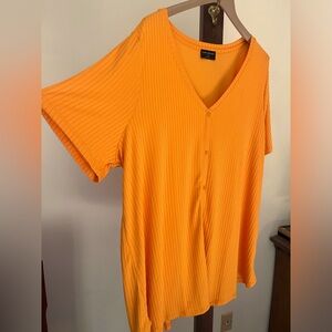Lane Bryant 22/24 Papaya Yellow Orange Ribbed Button-Down Blouse never worn